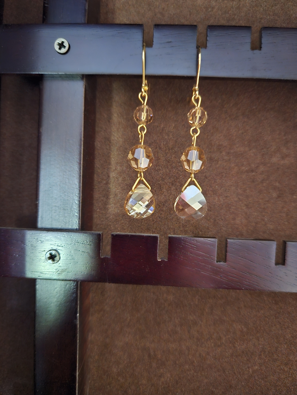 Gold-Tone Amber Crystal Drop Earrings - Picture 2 of 3